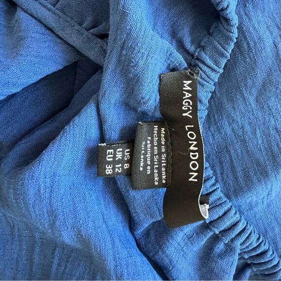 Maggy London Blue Ruffle Sleeve Scoop Neck Tiered Easy Shirtdress Midi Size 8 - Picture 13 of 16